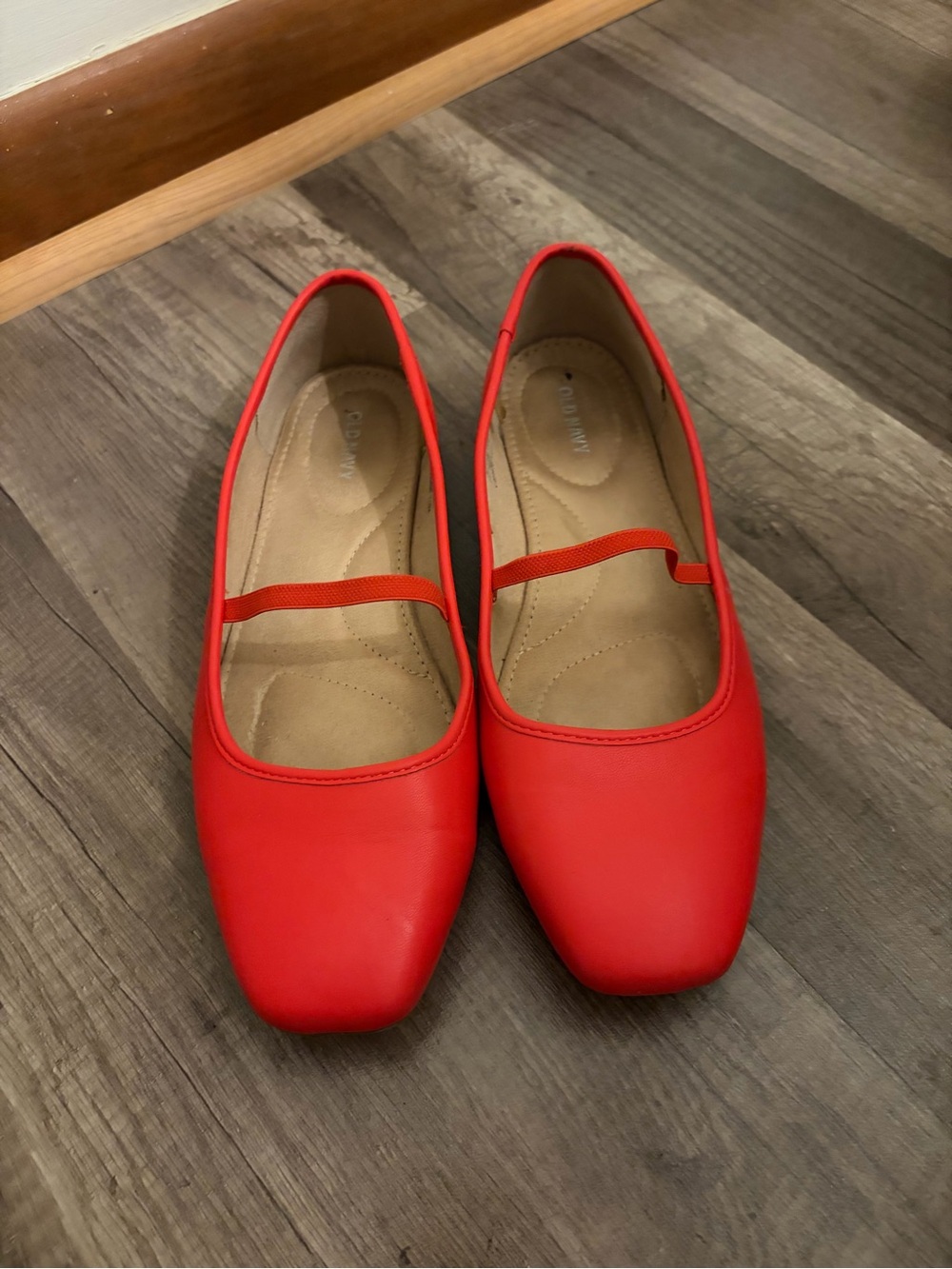 Old Navy Red Square-Toe Mary Jane Flats with Elastic Strap